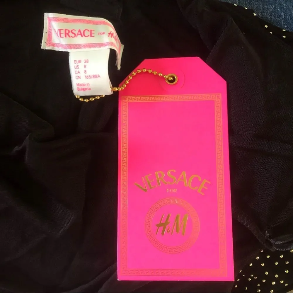 Versace for H&M Black Gold Stud Draped Mini Dress NWT Size 8 LBD Party